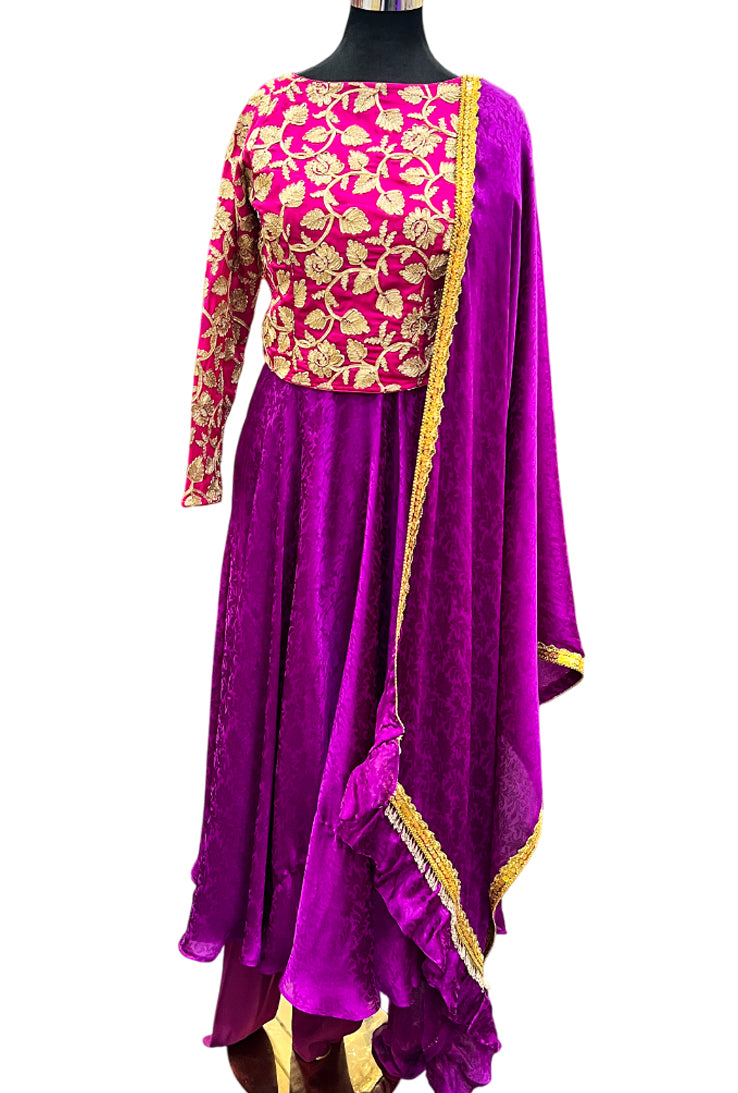 4 Pc Anarkali Set-Purple